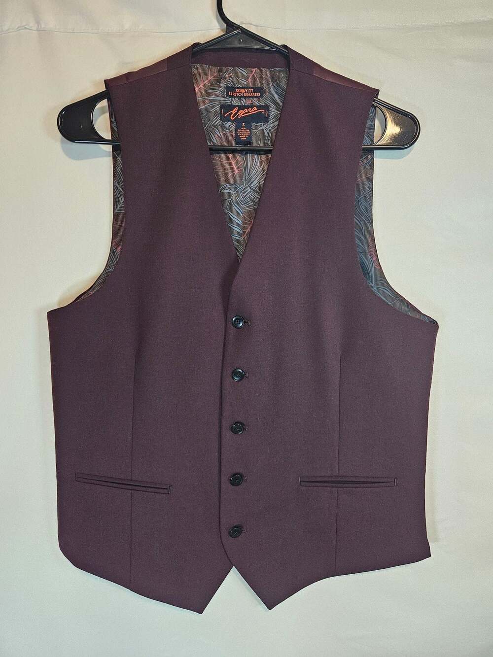 Egara Skinny Fit Stretch Separates Burgundy Suit Vest Waistcoat Men's Size S